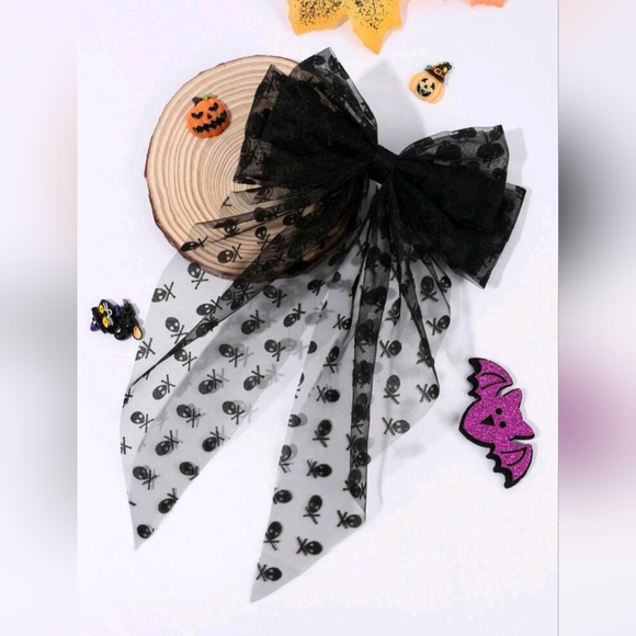 Spider Web Printed Large Bow Hair Clip - Picture 1 of 3